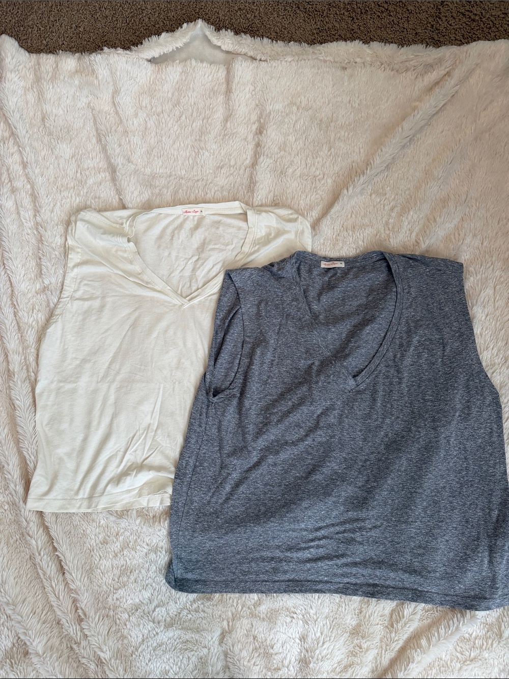 Marine Layer Women’s V-Neck Pima Cotton Tank Tops in Heather Gray and Off-White